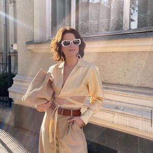 &OS cropped tied blouse sz2